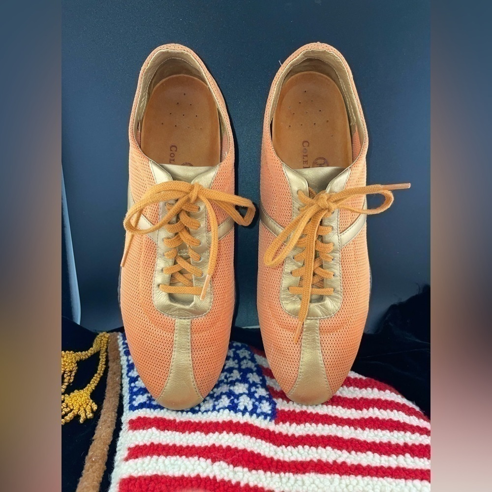 Cole Haan Womens Sneakers Shoes Orange Gold D18741 Low Top Lace Up Mesh 8 B﻿﻿﻿﻿﻿ - Picture 4 of 10